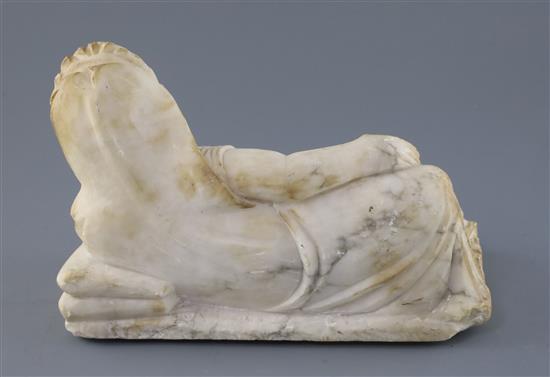 An alabaster cinerary urn cover, probably Etruscan 3rd-2nd century B.C., L. 26cm, H. 17cm